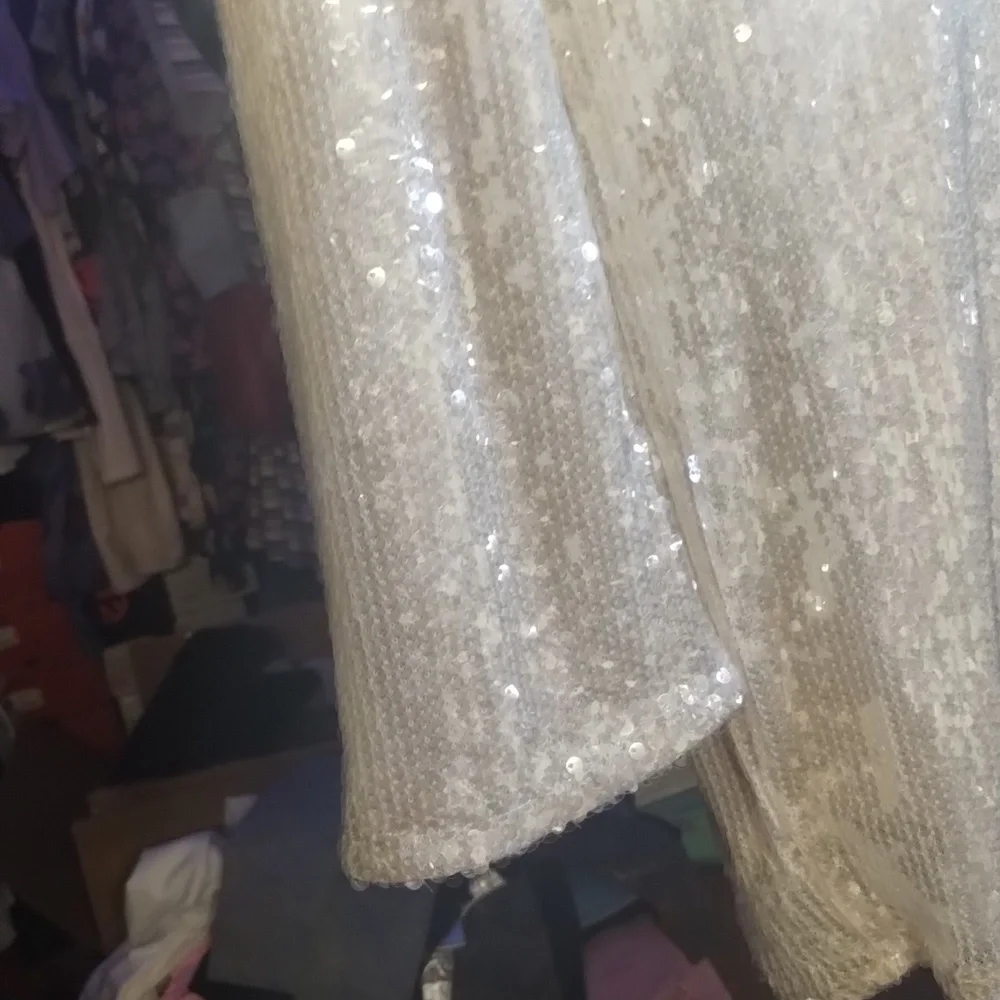 Off White Sequin Long Sleeve Dress - Picture 3 of 4